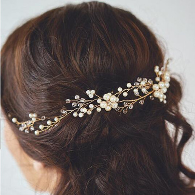 The Gold Plated Pearl Wedding Hair headband - Click Image to Close